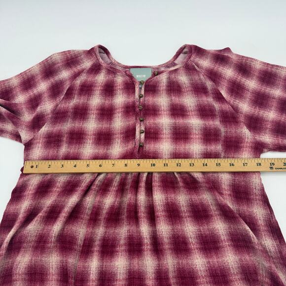 MAEVE by Anthro Women Babydoll Shirt Size S High Waist Y2K Pink Plaid Peplum - Picture 6 of 7